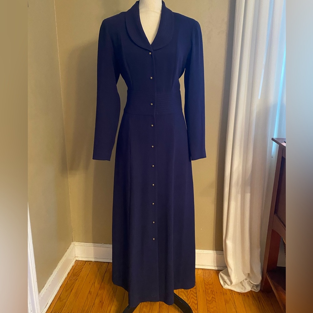 David Warren New York Vintage 1980's Navy Blue Long Sleeve Maxi Dress Size 10